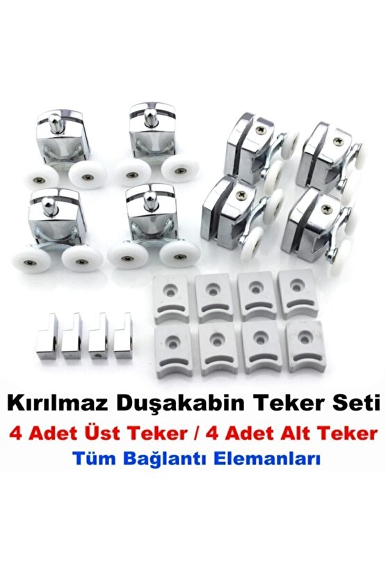 Kırılmaz Duşakabin Tekeri Krom Çift Teker Duşakabin Rulmanı Eksiksiz Tam Set 22 mm