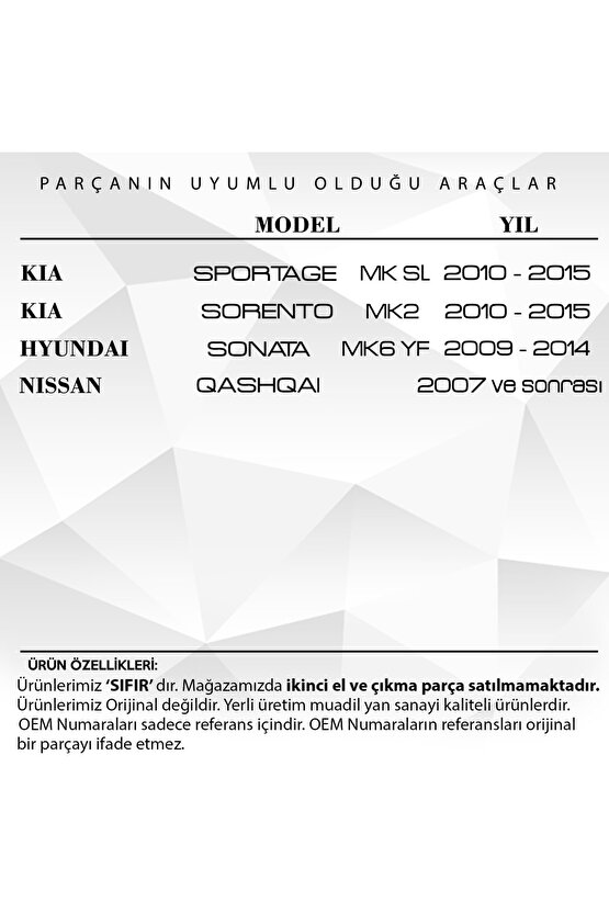 Kia Sportage,sorenta, Hyundai Sonata Için Yan Ayna Dişlisi Seti