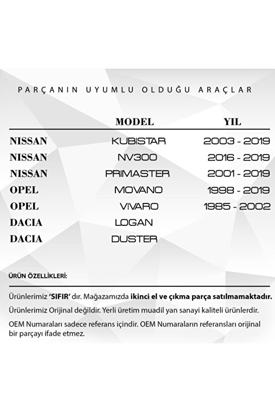 Nissan Kubistar, Renault Kangoo 2 Için Cıvatalı Güneşlik Ayağı