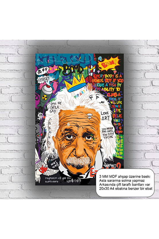 albert einstein eğlenceli bilim pop art mdf tablo retro ahşap poster
