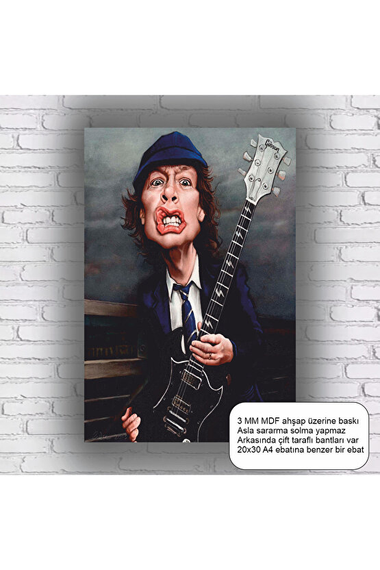 angus young AC Dc rock müzik gitaris ev dekorasyon mdf tablo retro ahşap poster