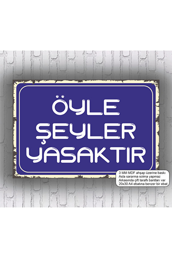 öyle şeyler yasaktır uyarı levhası komik esprili sözler duvar yazıları mdf tablo retro ahşap poster