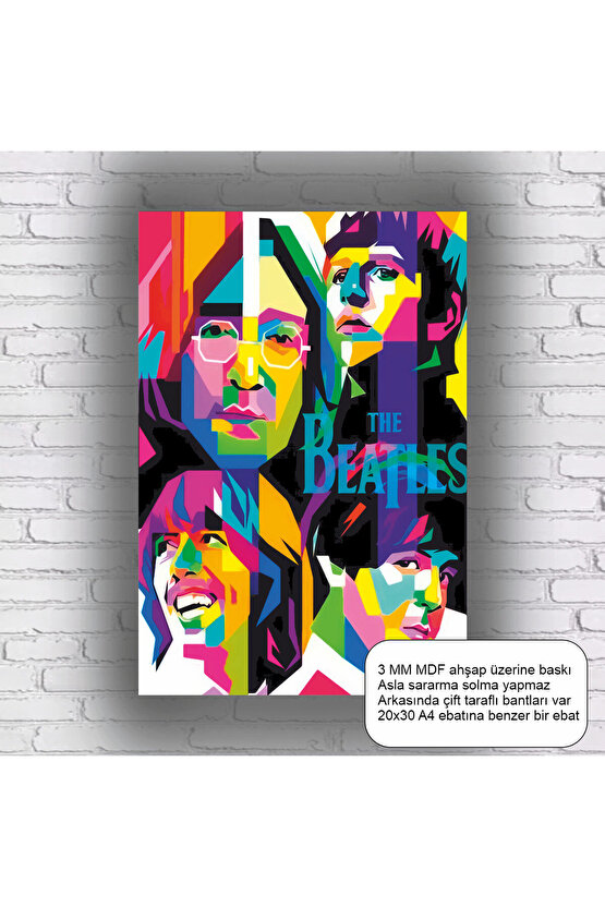 rock müzik the beatles popart mdf tablo retro ahşap psoter