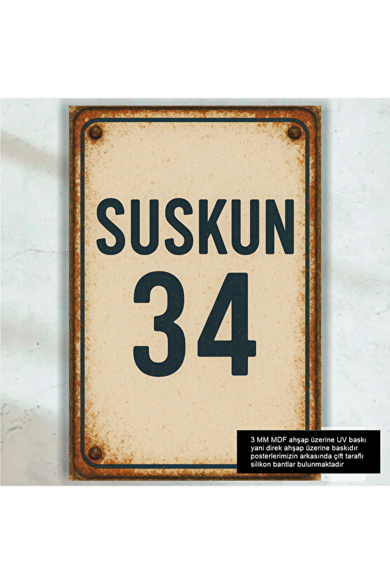 suskun 34 istanbul plaka tarzda retro ahşap poster tablo