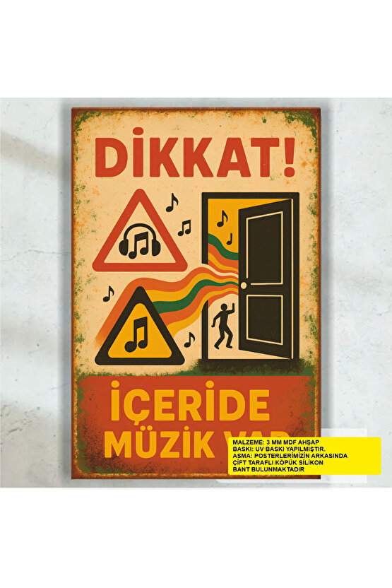 içeride müzik var ses kayıt müzik evi kurs genç odası retro ahşap poster tablo