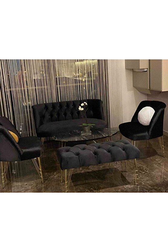 Nev elizzan garden siyah metal ayak çay seti koltuk berjer