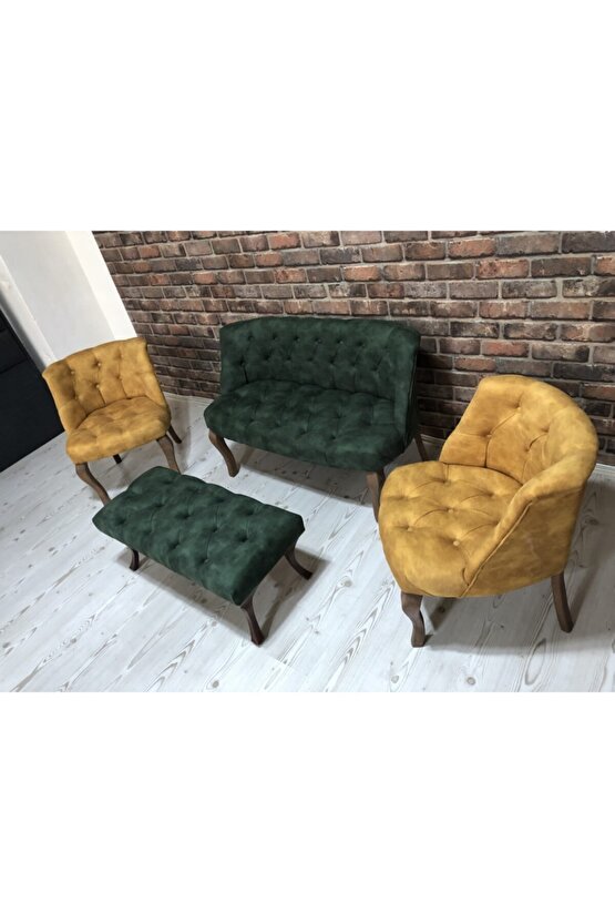 Elizzan Sarı Yeşil Çay Seti Koltuk Berjer 2 1