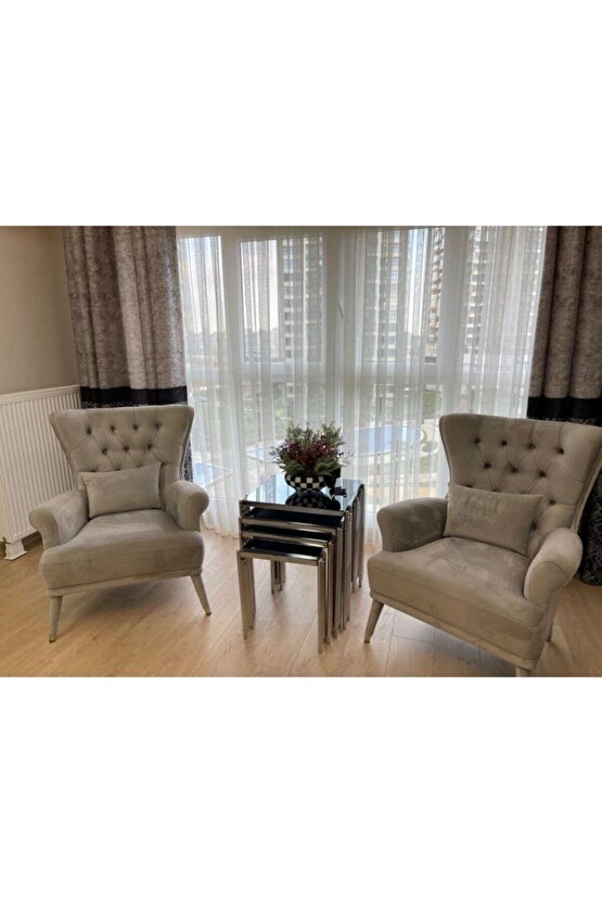 Piyano Kare Sehpa 3lü Gümüş