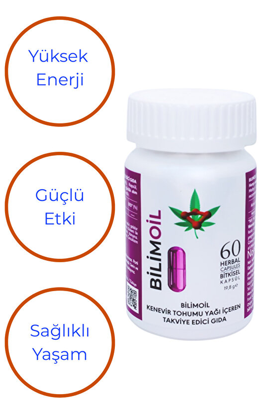 Yüksek enerjili oksijen ile kenevir tohum yağı ve zeytinyağı içeren takviye edici gıda 60 kapsül