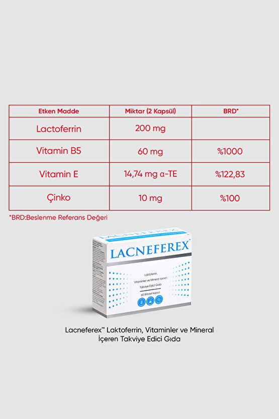 Lacneferex™ Laktoferrin, Vitaminler Ve Mineral Içeren Takviye Edici Gıda 60 Kapsül