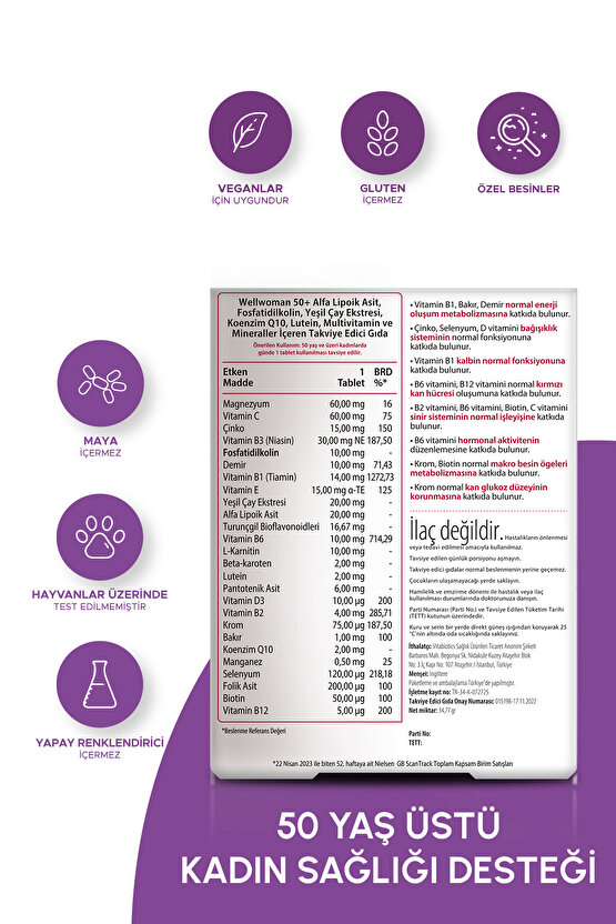Demir,Biotin,Çinko,B Complex, D Vitamini İçeren 50 Yaş Üzeri Kadın Sağlığı Vitamini 30 Tablet