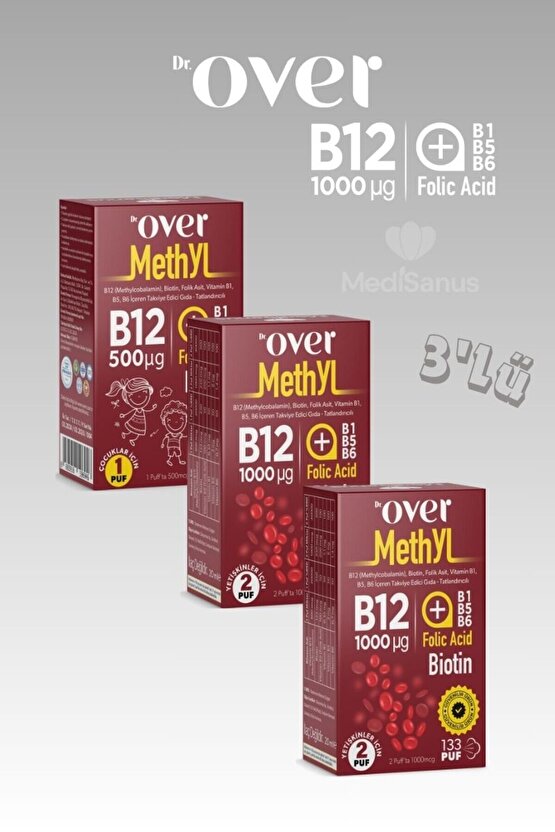 B12 (METHYL) Plus, Biotin, Folik Asit, Vitamin B1, B5, B6 Içeren Tak. Edici Gıda Sprey 20 ml 3 kutu