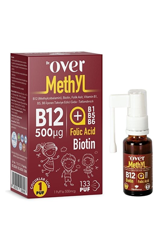 B12 (METHYL) Plus, Biotin, Folik Asit, Vitamin B1, B5, B6 Içeren Tak. Edici Gıda Sprey 20 ml 3 kutu