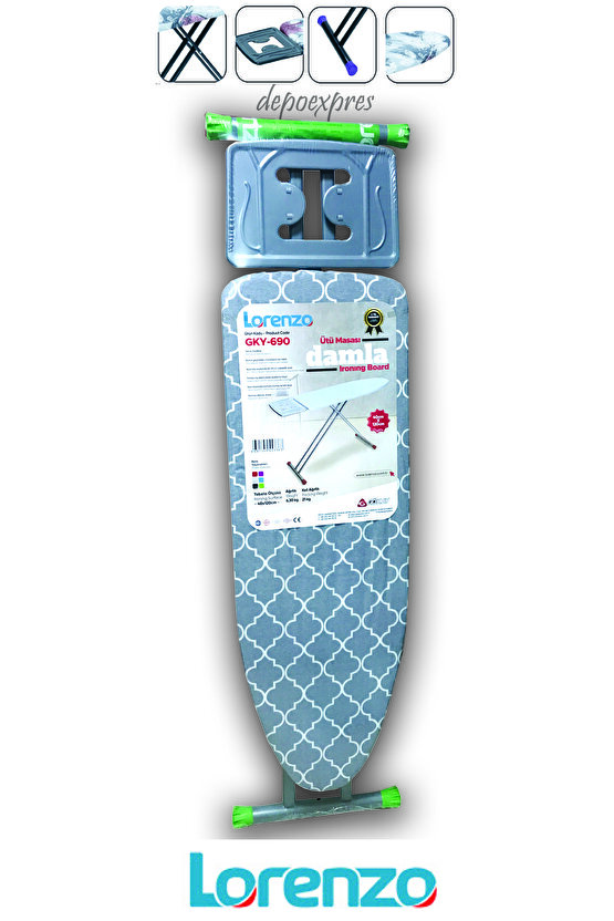 Damla Ütü Masası Gri Gyk-690 Ironıng Board 40x120cm Extra Kalınlaştırılmış Keçe Sağlam Yapı