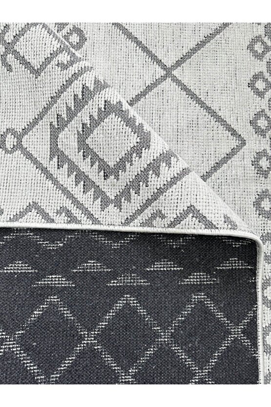 Modern İskandinav Desenli Yıkanabilir Kaymaz Dokuma Taban Şönil Halı Açık Gri