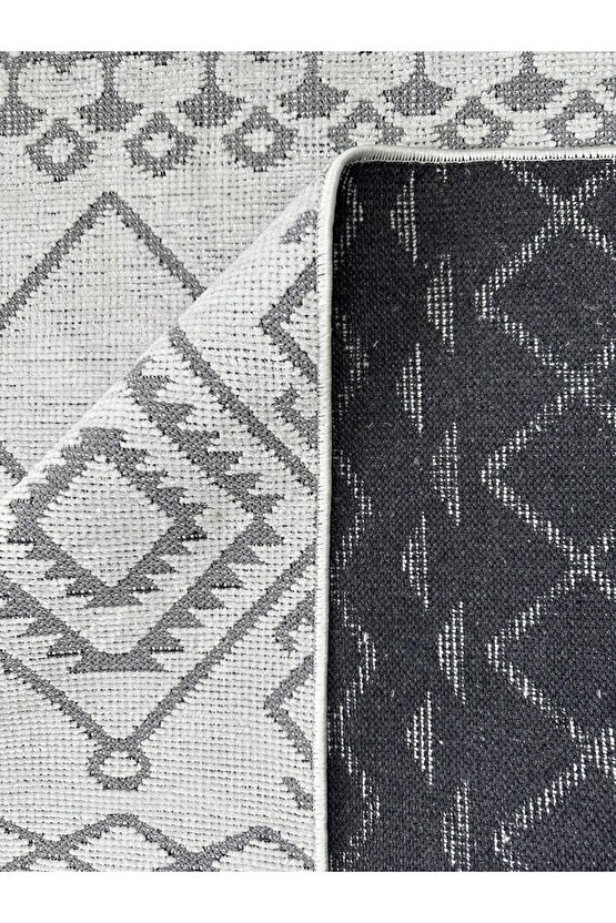 Modern İskandinav Desenli Yıkanabilir Kaymaz Dokuma Taban Şönil Halı Açık Gri