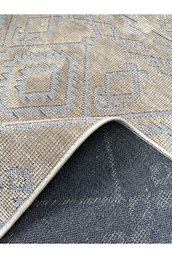 Modern İskandinav Desenli Yıkanabilir Kaymaz Dokuma Taban Şönil Halı Vizon