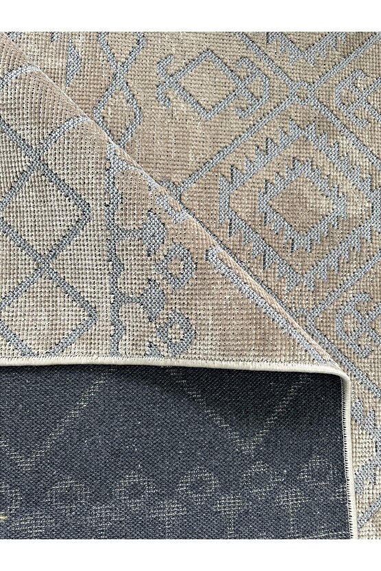 Modern İskandinav Desenli Yıkanabilir Kaymaz Dokuma Taban Şönil Halı Vizon