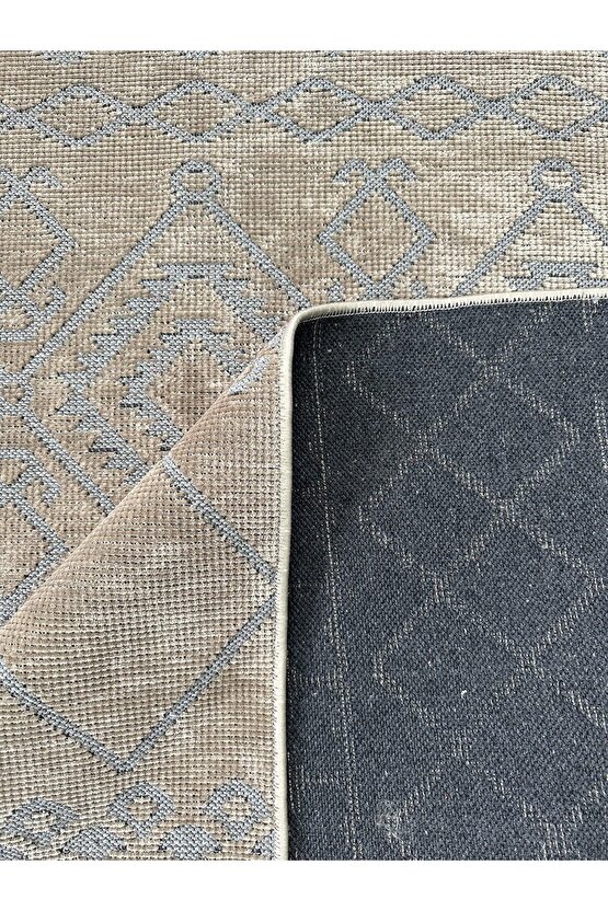 Modern İskandinav Desenli Yıkanabilir Kaymaz Dokuma Taban Şönil Halı Vizon