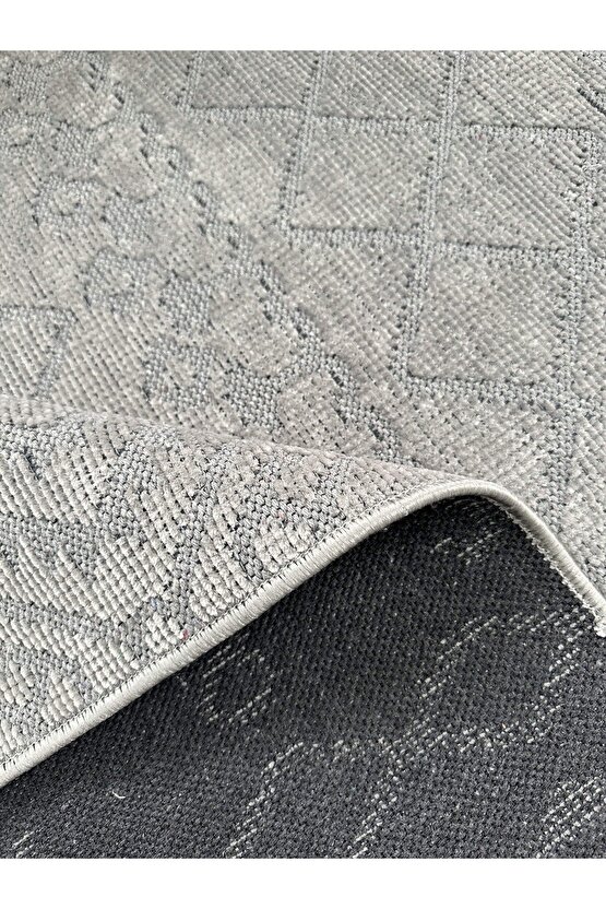 Modern İskandinav Desenli Yıkanabilir Kaymaz Dokuma Taban Şönil Halı Kapalı Gri