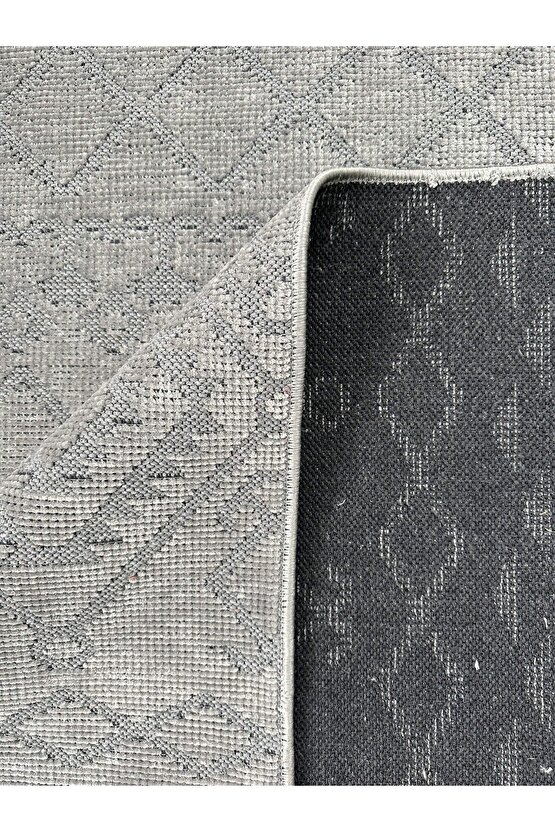 Modern İskandinav Desenli Yıkanabilir Kaymaz Dokuma Taban Şönil Halı Kapalı Gri