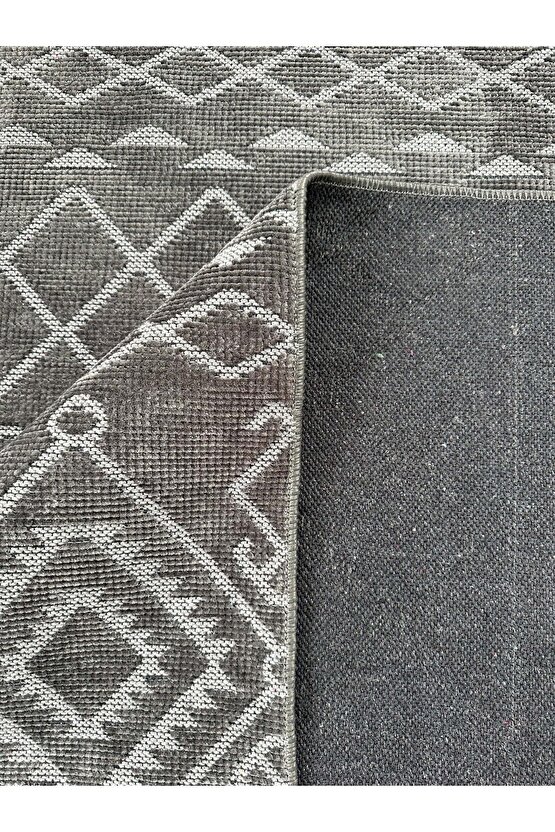 Modern İskandinav Desenli Yıkanabilir Kaymaz Dokuma Taban Şönil Halı Antrasit