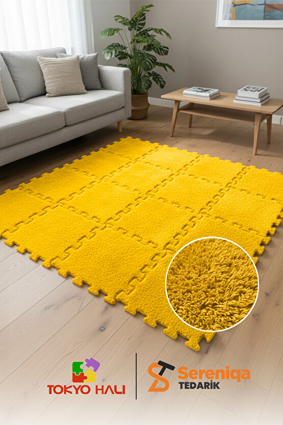 Sarı Peluş Puzzle Halı, Kendi Tasarımını Oluştur, Yapboz Halı, Peluş Halı