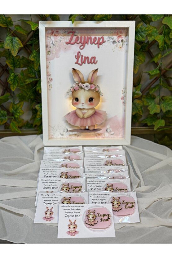 Ledli Bebek Kapı Süsü ve 25 Adet Aynı Konsept Magnet Hediyelik Kartlı, Jelatinli