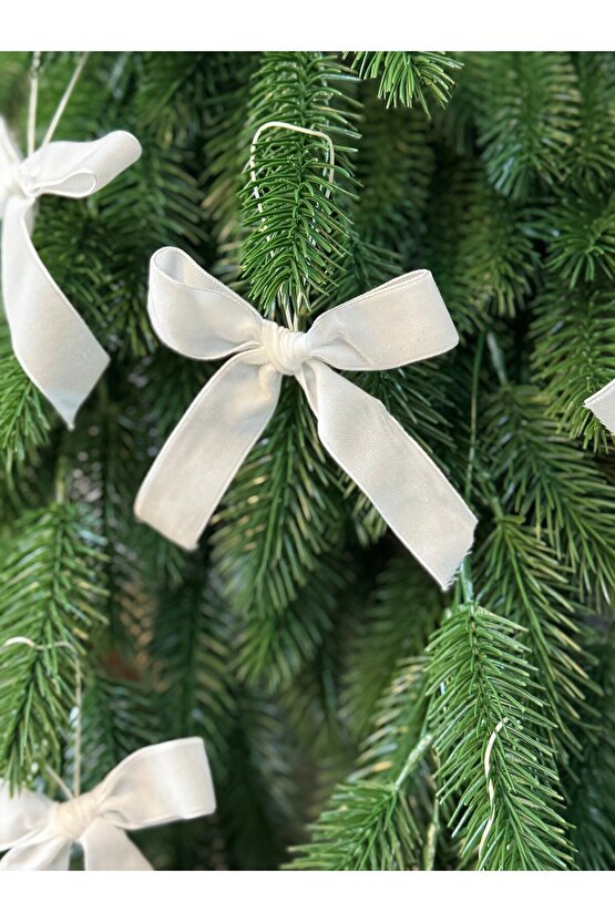 5 Adet Yeniyıl Yılbaşı Ağaç Süsü Beyaz Kadife El Yapımı Fiyonk