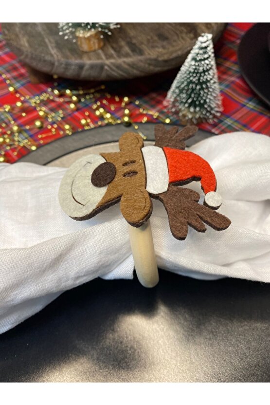 6lı Geyikli Ahşap Peçete Halkası Yılbaşı Masa Dekoru Ren Geyiği