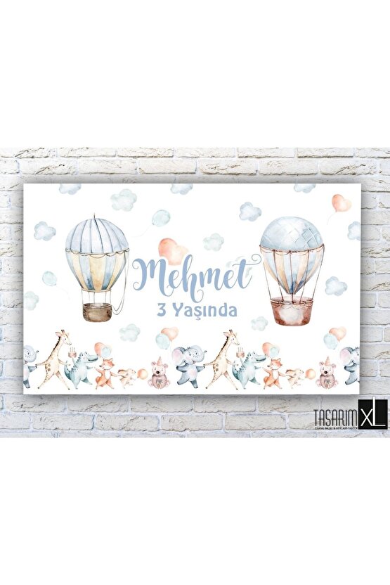 Uçan Balon Safari Temalı Doğum Günü Afişi 100x150cm