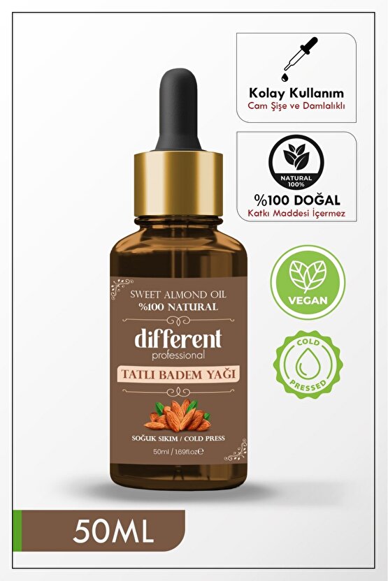 Tatlı Doğal Badem Yağı Saf Soğuk Pres 50 ml