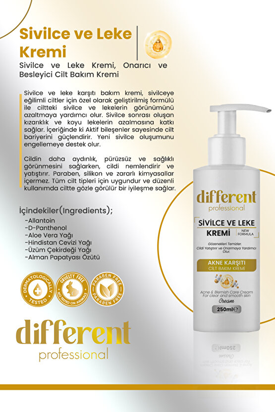 Sivilce Önleyici, Ve Sivilce Karşıtı, Akne, Siyah Nokta Leke,giderici, Yüz Kremi 250 ML