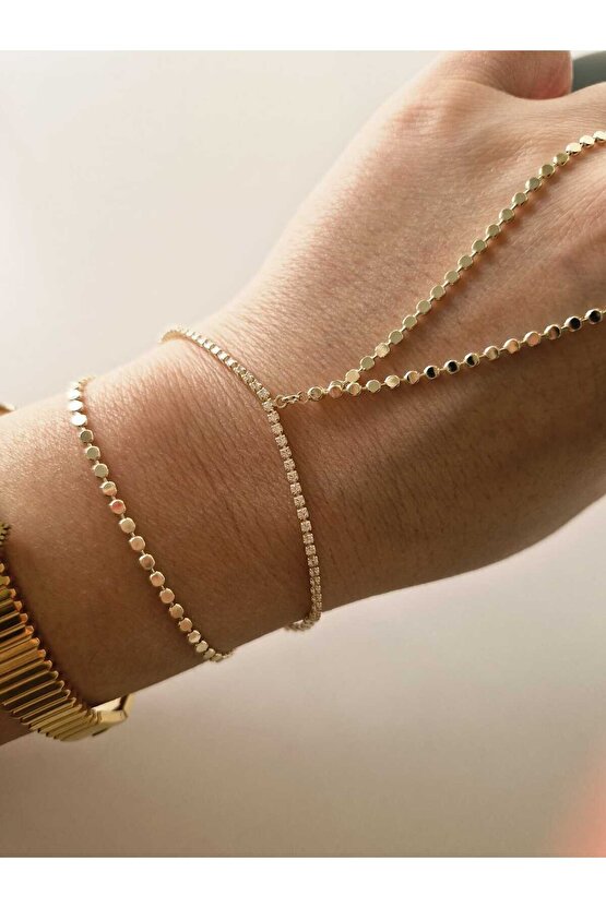 Nokta Zincir Model Zirkon Taşlı Zarif Gold Şahmeran