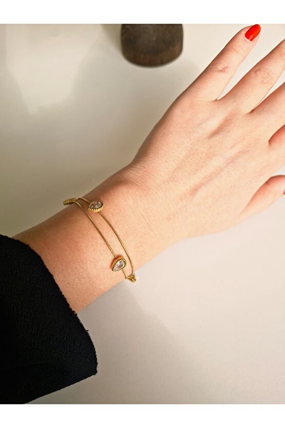 Damla Model Zirkon Taşlı İkili Bileklik