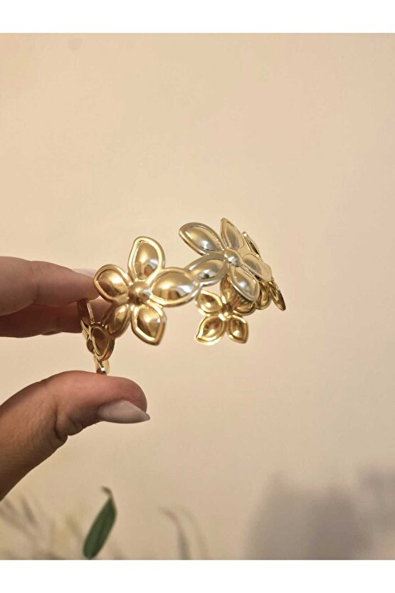 Altın Kaplama Gold Çiçekli Kelepçe