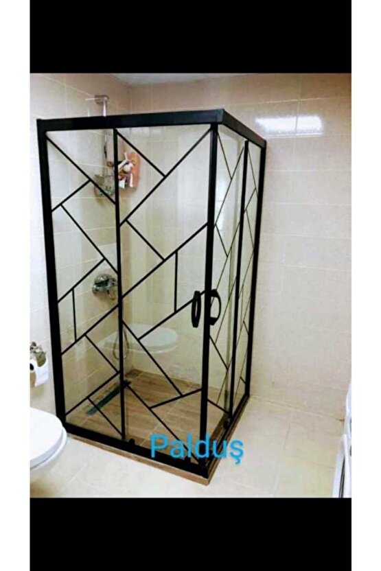 90*90 Siyah Çapraz Çizgili Duşakabin