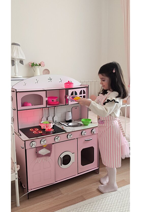 Su Akan Ankastreli Ledli Ahşap Oyuncak Mutfak - 6mm ve 3mm seçeneğiyle