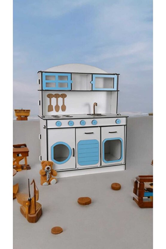 Montessori Ahşap Oyuncak Mutfak– 6mm Kalın MDF, Dayanıklı ve Şık Tasarım, Eğitici Çocuk Oyun Mutfağı