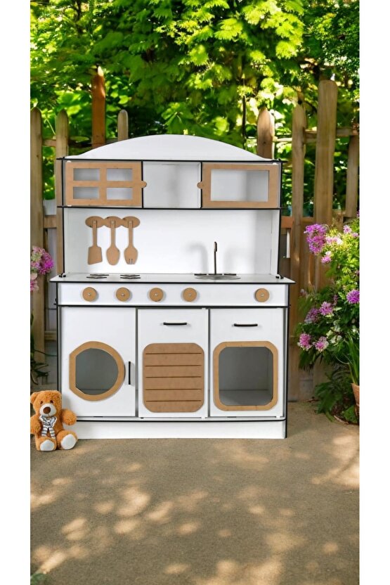 Montessori Ahşap Oyuncak Mutfak– 6mm Kalın MDF, Dayanıklı ve Şık Tasarım, Eğitici Çocuk Oyun Mutfağı