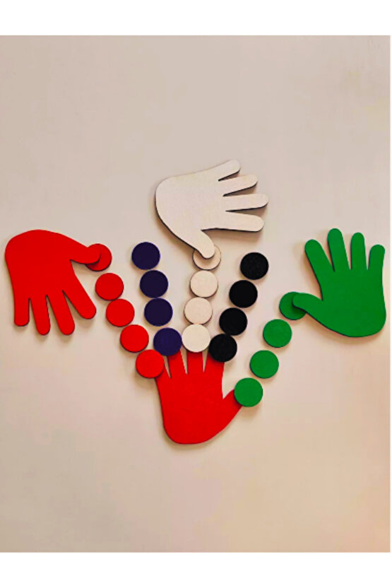 Akıllı Eller, 4 Adet Ahşap El ve 40 Adet Ahşap Çip, Montessori Oyuncak, Eğitici Ahşap Oyuncak,