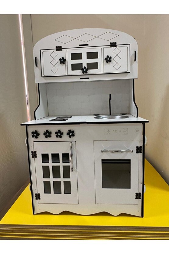 Montessori Eğitici Ahşap Oyuncak Mutfak 6mm 80x55 Kırmızı-beyaz