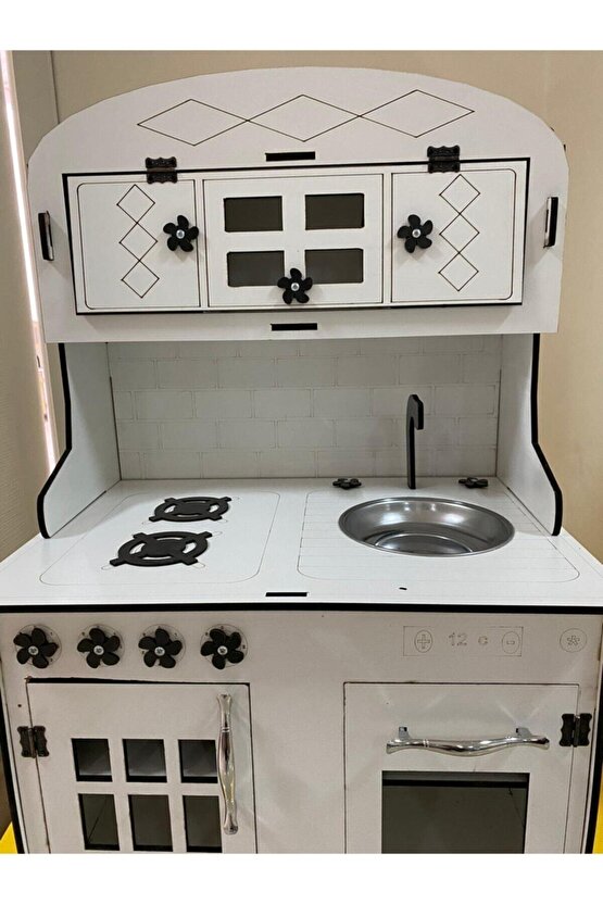 Montessori Eğitici Ahşap Oyuncak Mutfak 6mm 80x55 Kırmızı-beyaz