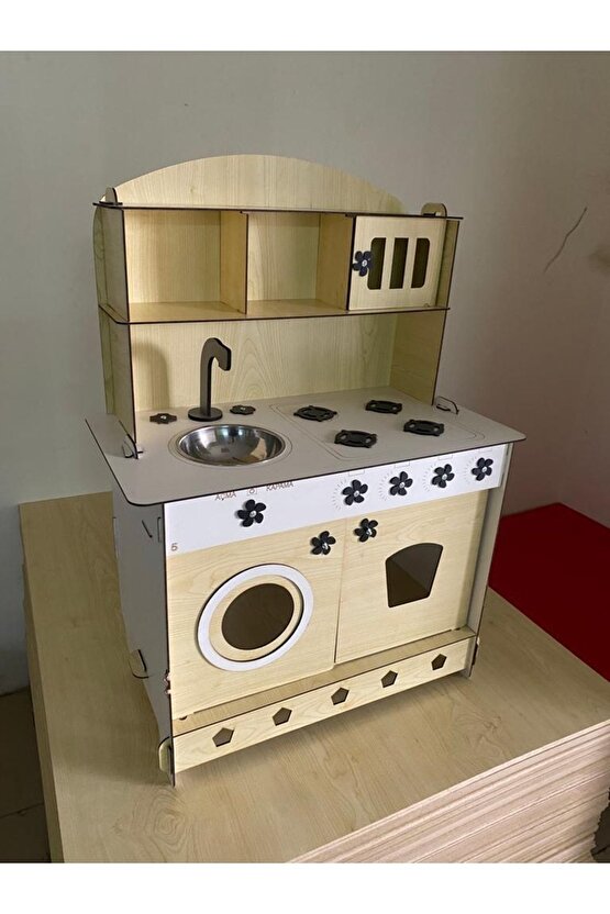Montessori Eğitici Ahşap Oyuncak Mutfak Dolabı 3mm Akça Ağaç 84*60