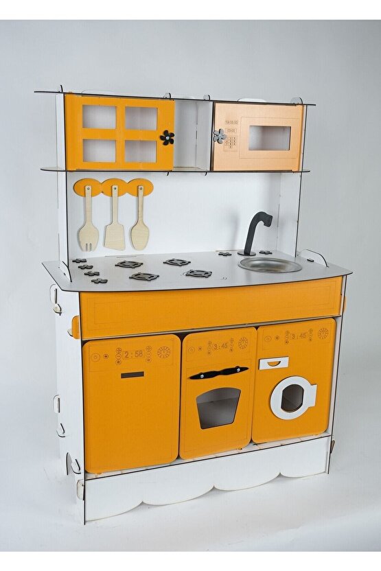 3 Kapaklı Ahşap Oyuncak Mutfak