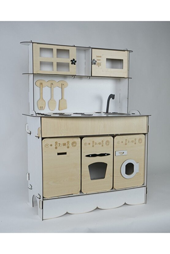 3 Kapaklı Ahşap Oyuncak Mutfak