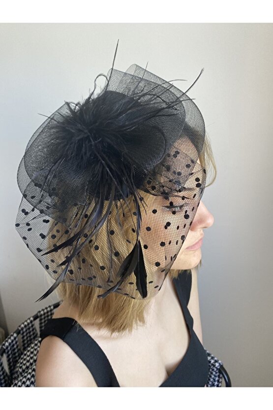 Siyah Kep Vualet Şapka Parti Aksesuarı Kostüm Şapkası Abiye Saç Aksesuarı