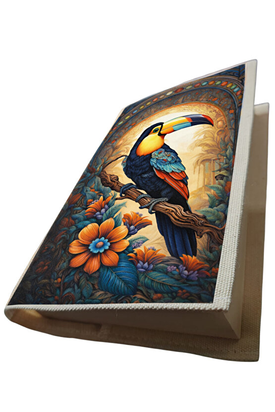 2li Tukan Kuşu Desenli Bez Kitap Kılıfı – Sanatsal Baskılı Kumaş Kitap Kabı, Kitap Koruyucu Kılıf 6
