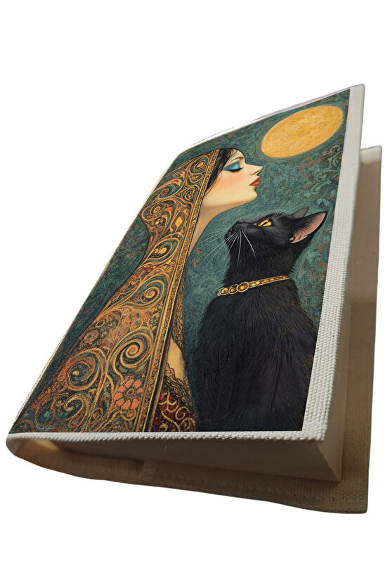 Kedi Desenli Bez Kitap Kılıfı – Sanatsal Baskılı Kumaş Kitap Kabı, Kitap Koruyucu Kılıf 5