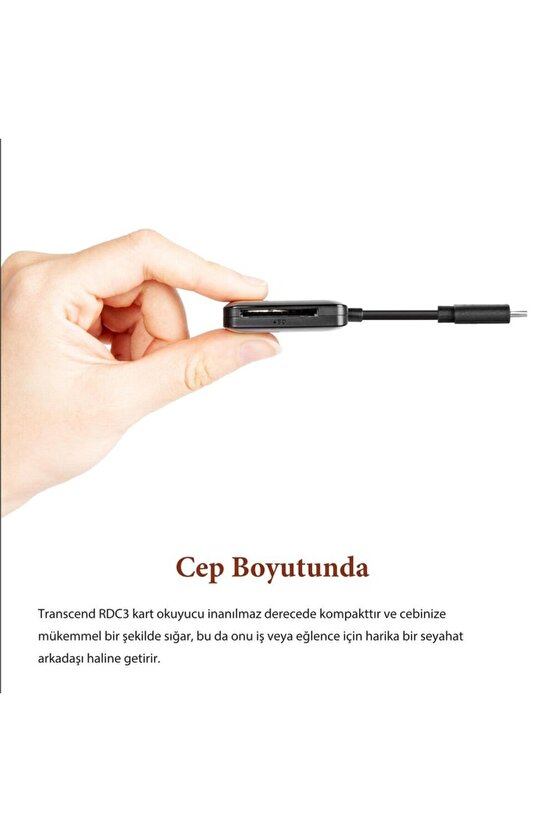 TS-RDC3 SDmicroSD, USB 3.2 Gen 1, Siyah, Type C Kart Okuyucu
